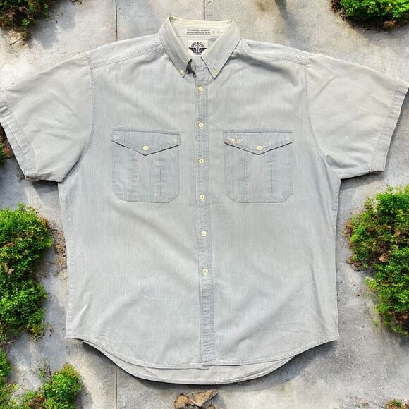 Dockers Vintage 90s Denim Cotton Blue Button Front Shirt Men's Size Large - Picture 1 of 8